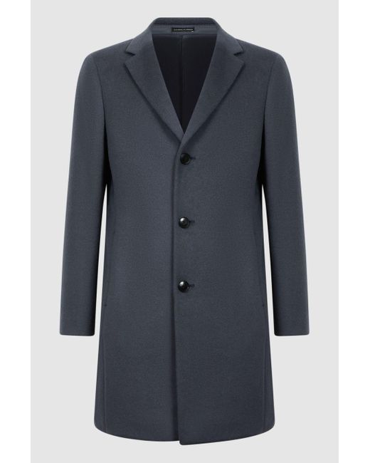 Reiss Gable - Airforce Blue Wool Blend Single Breasted Epsom Overcoat for men