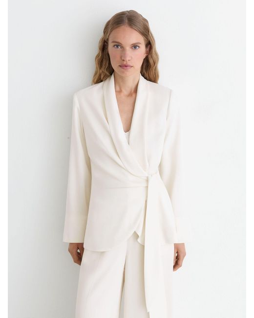 Reiss Gray Petite Tie-Front Wrap Suit Jacket