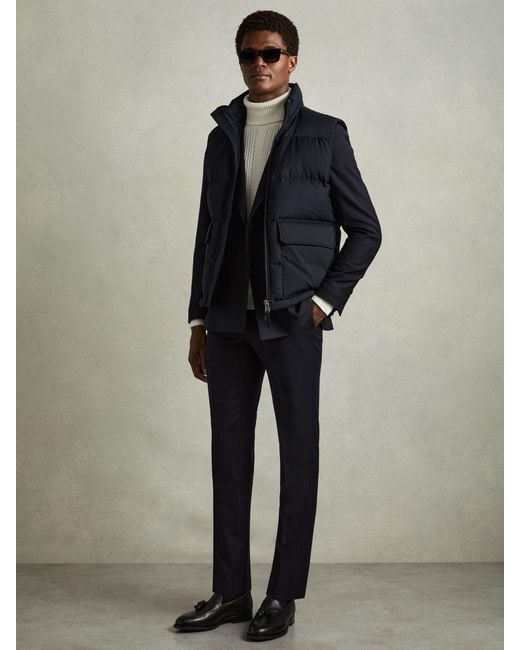 Reiss Blue Patch Pocket Quilted Gilet for men
