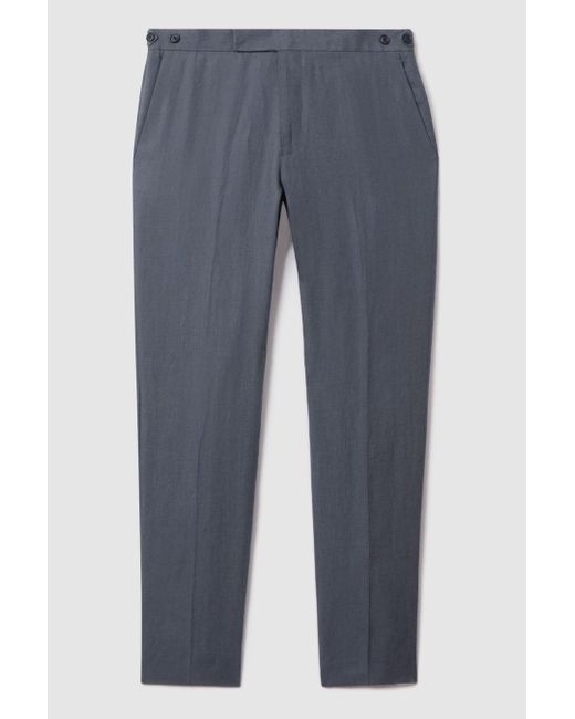 Reiss Gray Kin - Airforce Blue Slim Fit Linen Adjuster Trousers, 32 for men