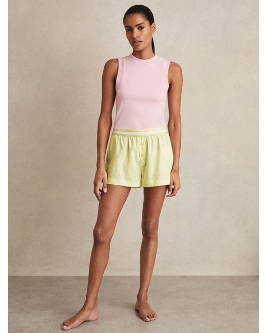 Reiss Natural Linen-Blend Contrast-Waist Boxer Shorts