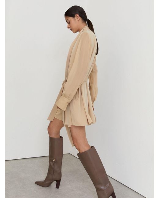 Reiss Natural Tie-Neck Belted Mini Dress