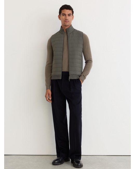 Reiss Gray Quilted Funnel-Neck Knitted Gilet for men