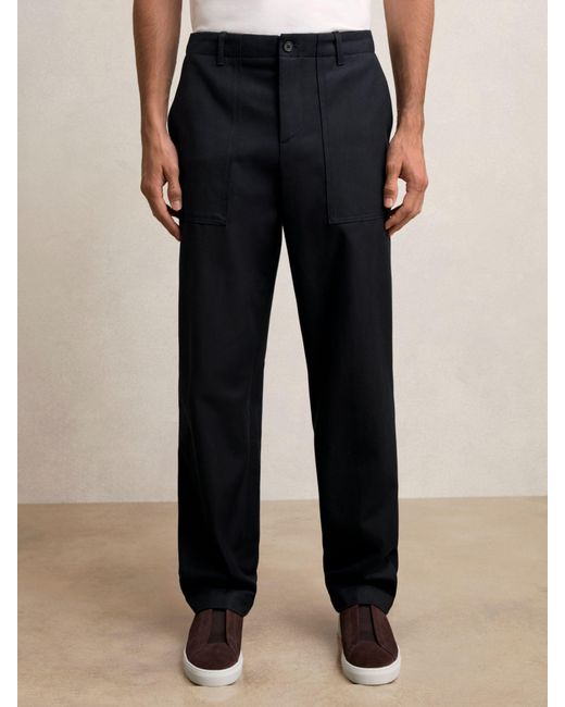 Reiss Blue Lyocell Cotton Wide Utility Trousers for men