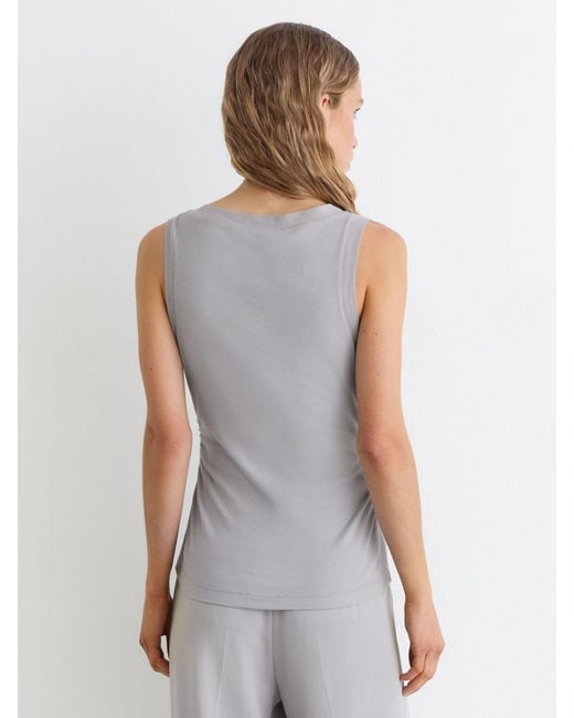 Reiss Gray Trinny - Grey Modal-cotton Sheer-trim Ruched Vest, Xs (us 2)