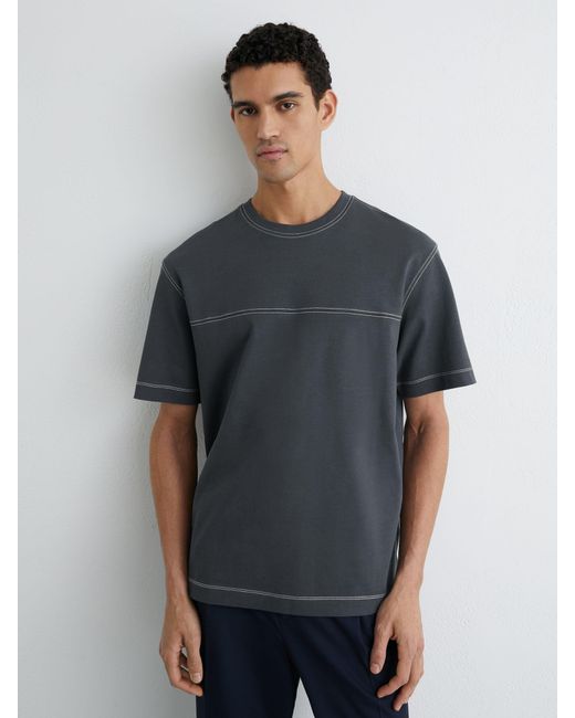 Reiss Gray Contrast-Stitch Relaxed-Fit T-Shirt for men