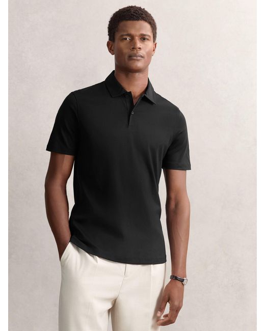 Reiss Black Air-Water Cotton Polo Shirt for men
