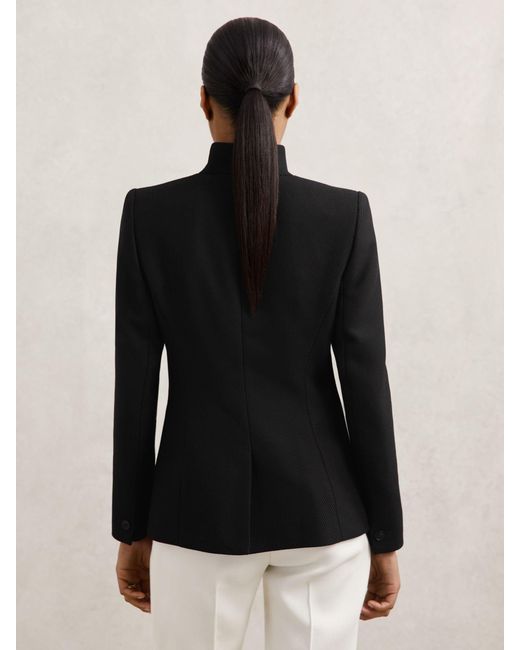 Reiss Black Wool-Blend Wrapover Blazer