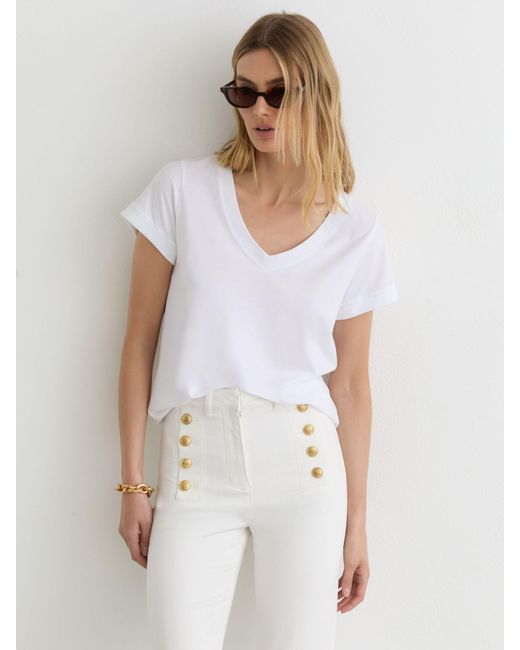 Reiss White Athena Button-Detail High-Rise Flared Jeans