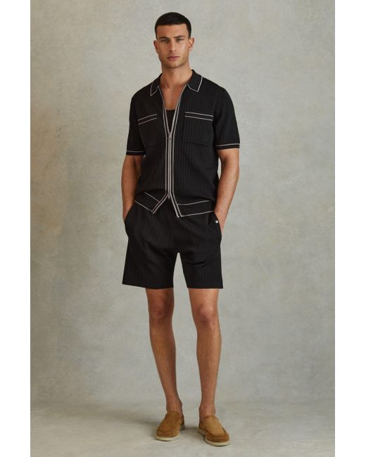 Reiss Brown Christophe - Black Ribbed Dual Zip-front Shirt for men