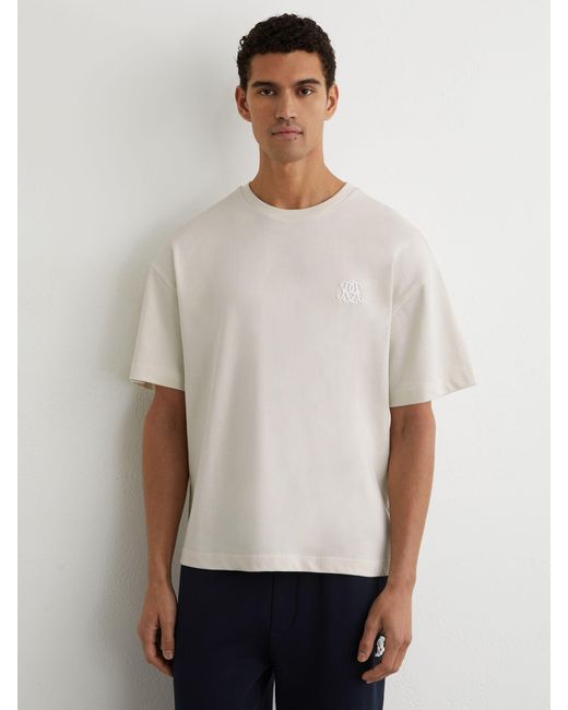Reiss Rainer - White Monogram Embroidered Relaxed-fit T-shirt, Xl for men