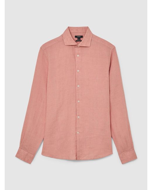 Reiss Pink Linen Cutaway-Collar Regular-Fit Shirt for men