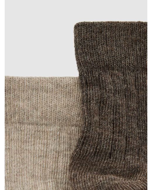 Reiss Natural Becci - Taupe Brown 2-pack Cotton-blend Ribbed Trainer Socks, Us 5-7