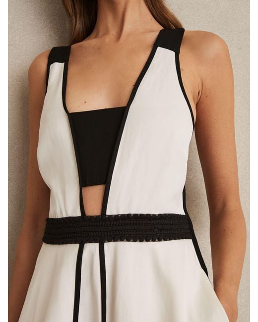 Reiss Natural Contrast-Trim Flared Midi Dress With Linen