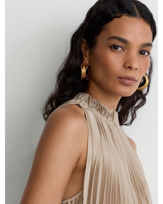Reiss Natural Satin Pleated High-Neck Sleeveless Top