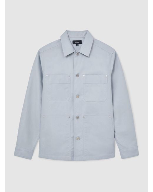 Reiss Blue Cotton-Twill Four-Pocket Overshirt for men