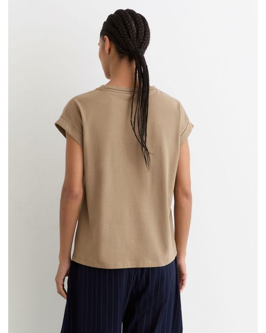 Reiss Blue Tommie - Taupe Neutral Brushed-cotton Crew-neck T-shirt, M (us 8-10)