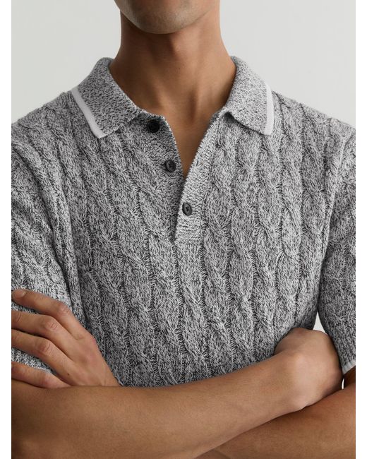 Reiss Gray Cotton Cable-Knit Polo Shirt for men