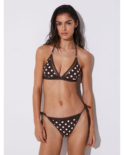 Reiss White Hennel - Chocolate Brown/ivory Polka-dot Side-tie Bikini Bottoms, Us 12