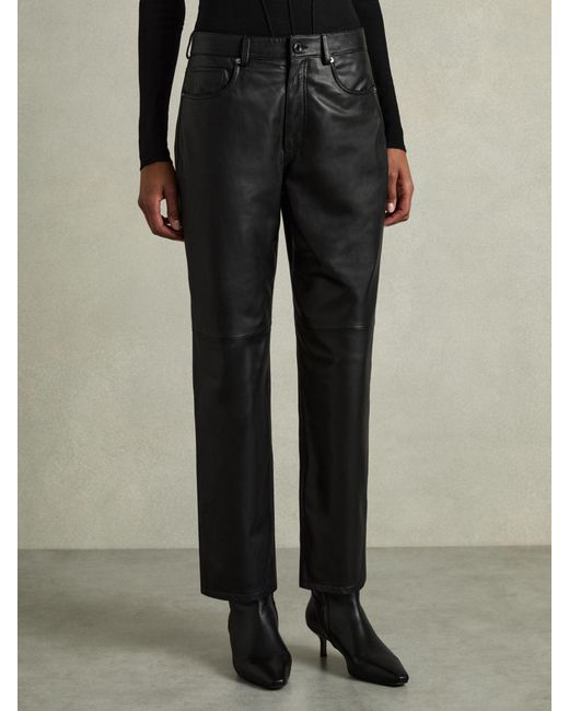 Reiss Black Leather Slim-leg Pants