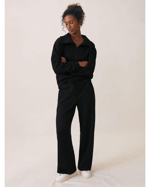 Reiss Laney - Black Premium Interlock Wide-leg Joggers, Xs Regular (uk 4-6)