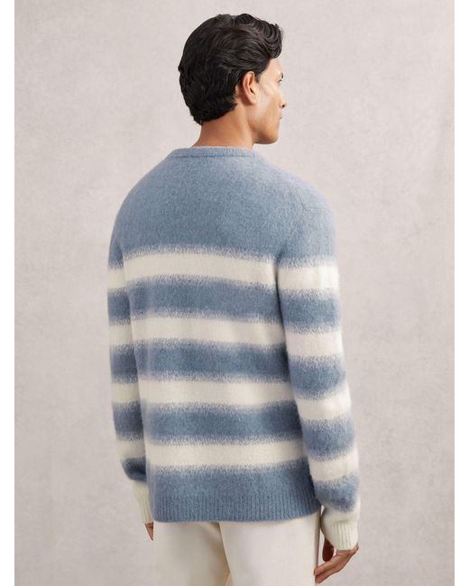 Reiss Piers - Soft Blue/white Wool-alpaca Blend Stripe Jumper, L for men