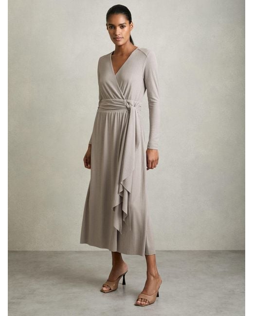 Reiss Natural Jersey Wrap-Tie Midi Dress