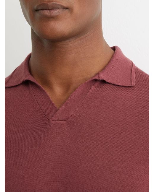 Reiss Red Merino Wool Open-Collar Polo Shirt for men