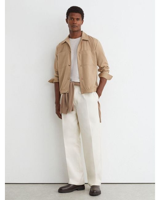 Reiss White Brushed Twin-Pocket Overshirt With Wool for men