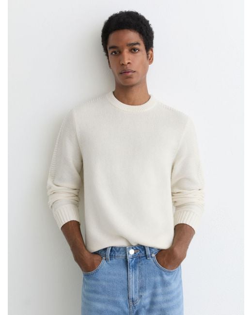 Reiss White Wool-Blend Rib-Detail Crew-Neck Jumper for men