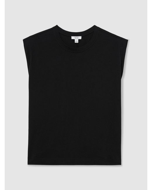 Reiss Millie - Black Cotton Cap-sleeve T-shirt, M (us 8-10)