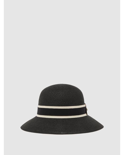 Reiss Black Ribbon-Trim Straw-Effect Hat, S & M