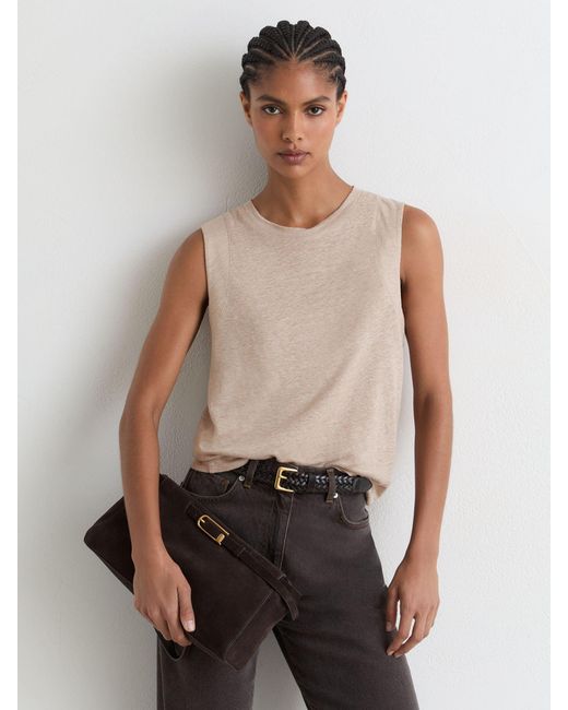 Reiss Brown Linen Jersey Crew-Neck Vest