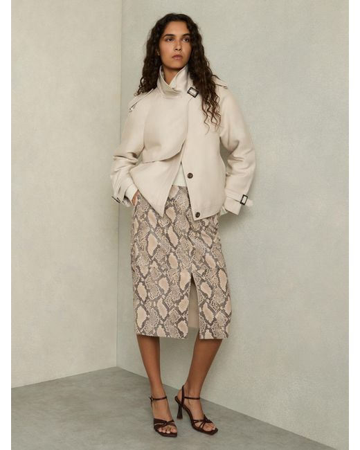 Reiss Natural Missa Pencil Skirt Leather Snakeskin