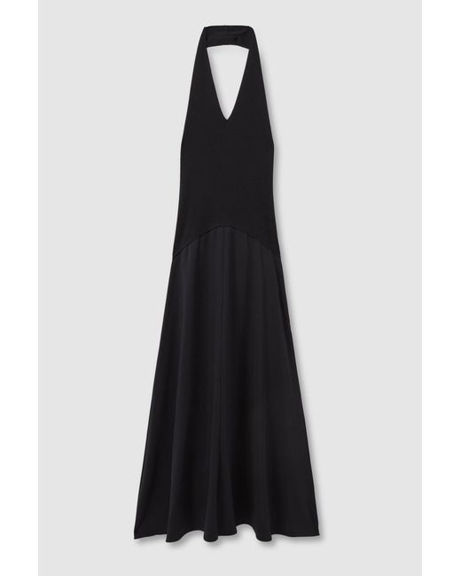 Reiss Blue Rene - Navy Hybrid Knit Midi Dress, L (us 12-14)