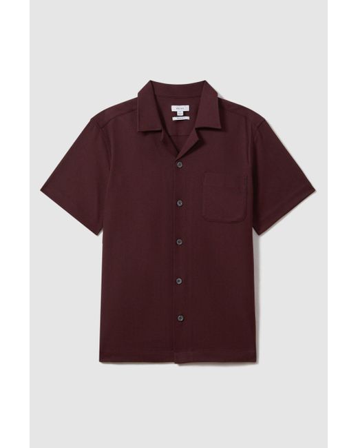 Reiss Brown Nitus - Tobacco Herringbone Cuban Collar Shirt, Xxl for men