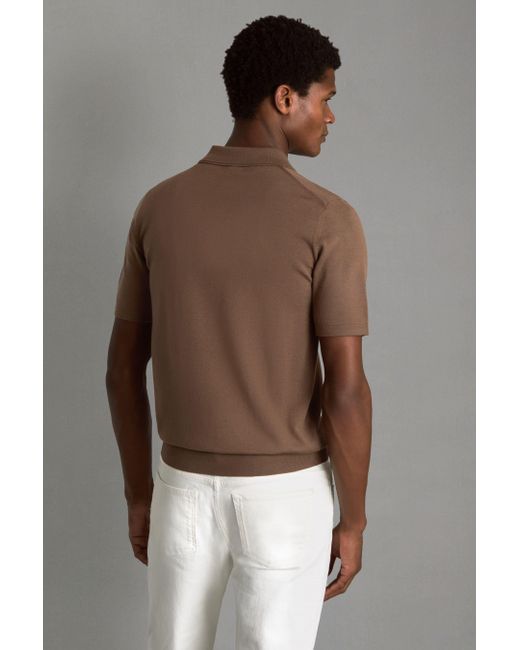 Reiss Maxwell - Pecan Brown Merino Wool Half-zip Polo Shirt, L for men