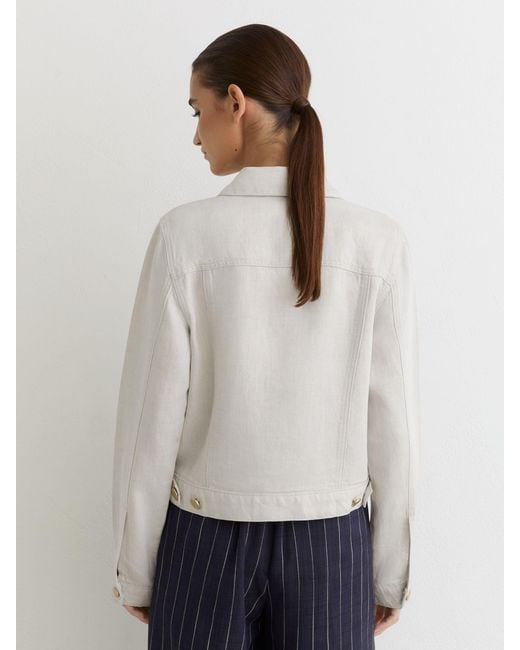 Reiss White Carmen - Neutral Lyocell-linen Trucker Jacket, Us 0