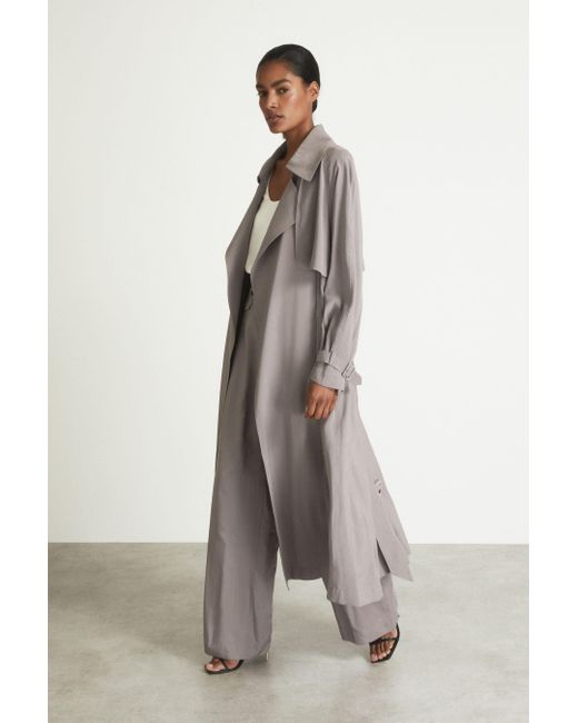 Reiss Gray Margot Trench Coat Modal Plain