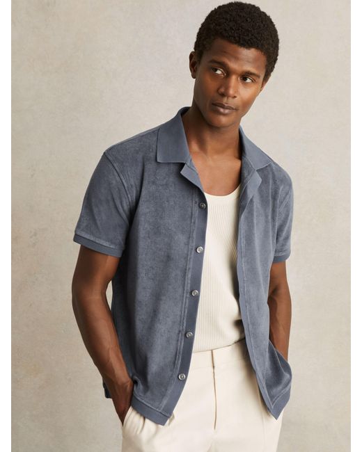 Reiss Blue Cotton Blend Towelling Shirt for men