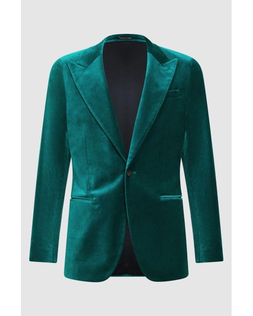 Reiss Green Apsara - Turquoise Slim Fit Velvet Single Breasted Blazer, 44 for men