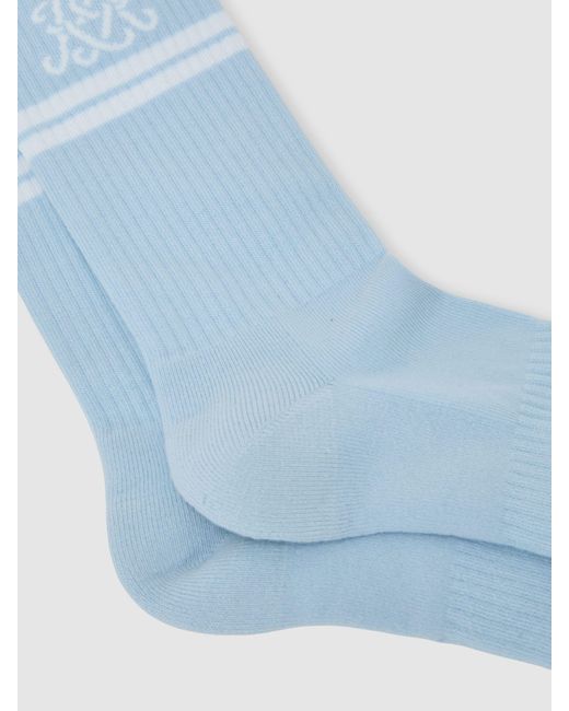 Reiss Blue Powder & Monogram Cotton-Blend Ribbed Socks, M & L for men