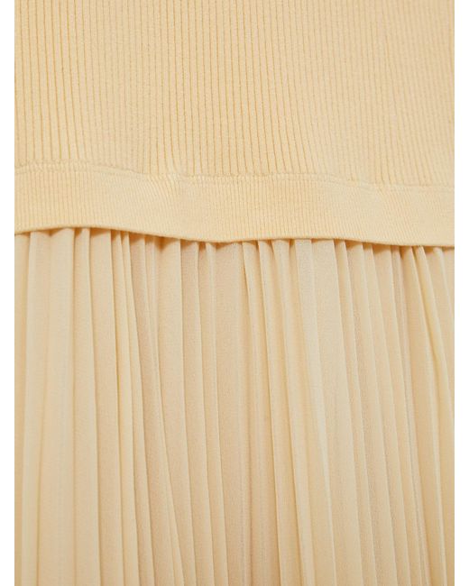 Reiss Natural Milana - Yellow Pleated Skirt Ribbed Midi Dress, Us 10
