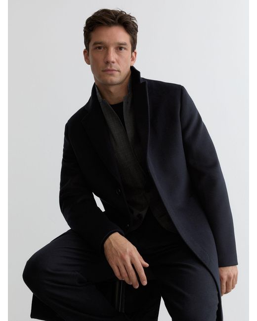 Reiss Black Empire - Navy Wool-blend Single-breasted Overcoat, S for men