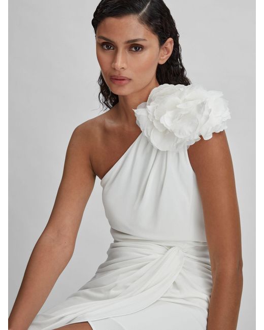Halston Heritage White One-Shoulder Ruffle Mini Dress, Forest & Off