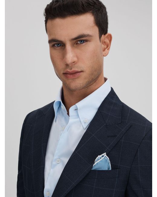 Reiss Blue Polka Dot Silk Pocket Square for men