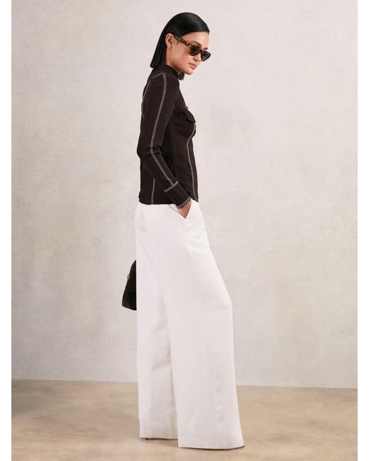 Reiss Natural Contrast-Stitch Knit Top