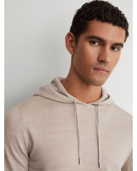 Reiss Natural Holland - Stone Mouline Merino Wool Drawstring Hoodie, Xxl for men