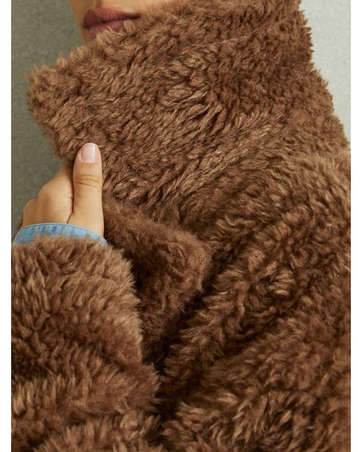 Reiss Darla - Brown Petite Teddy Coat With Wool, M