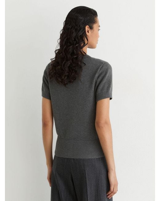 Reiss Gray Cotton And Wool Short-Sleeve Knit Top